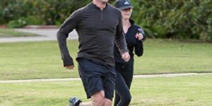 Recently engaged Reese Witherspoon jogging in Santa Monica with fiance Jim Toth.